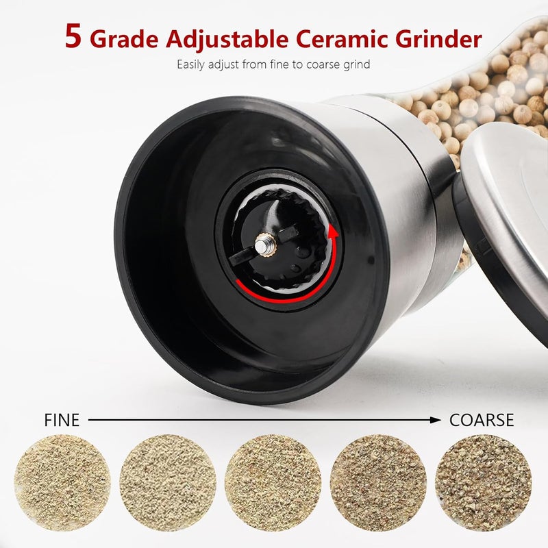 eispap 2Pcs Salt and Pepper Grinder Tall Size - Black Pepper,Herb Shakers Mill Refillable Manual - Stainless Steel Lid - Adjustable Coarseness - Glass Material- Fits in Home,Kitchen,Barbecue (2) - Image 4