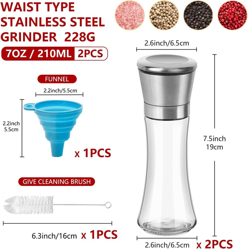 eispap 2Pcs Salt and Pepper Grinder Tall Size - Black Pepper,Herb Shakers Mill Refillable Manual - Stainless Steel Lid - Adjustable Coarseness - Glass Material- Fits in Home,Kitchen,Barbecue (2) - Image 2