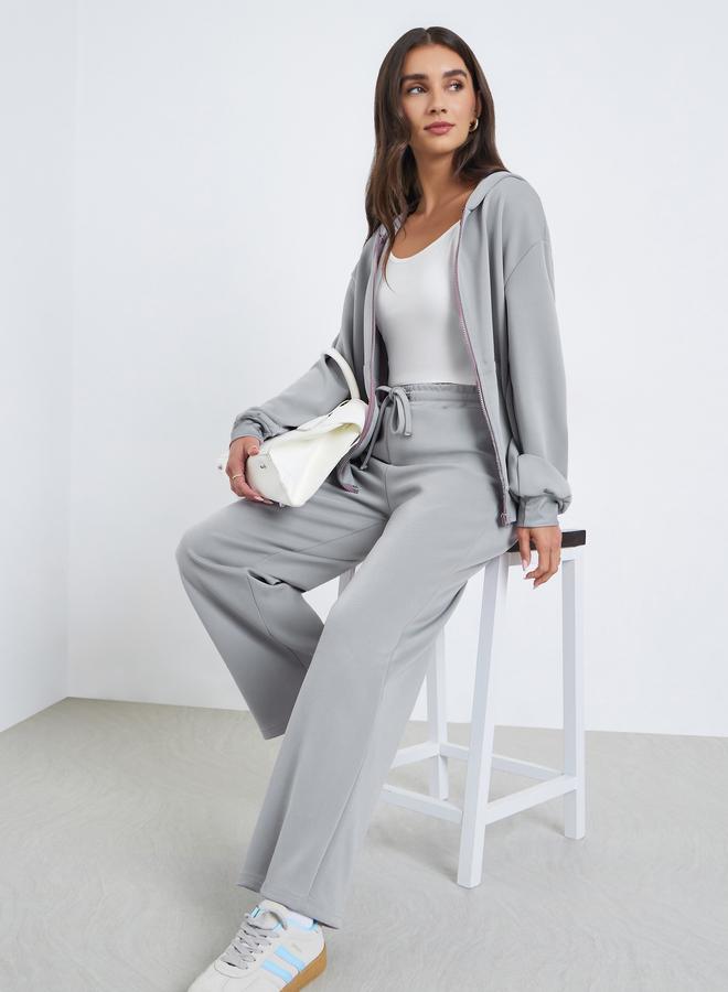 Styli Women Grey Hooded Bomber Jacket and Pants Co-Ords - Image 1