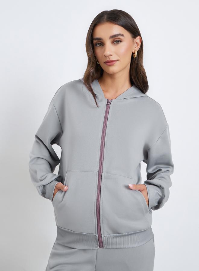 Styli Women Grey Hooded Bomber Jacket and Pants Co-Ords - Image 3