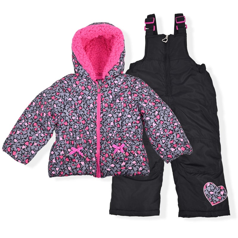 Arctic Quest Girls' Bib Snow Pants and Ski Jacket Water-Resistant Snowsuit For Kids Winter Hooded Jacket, Grey, 5-6 - Image 1