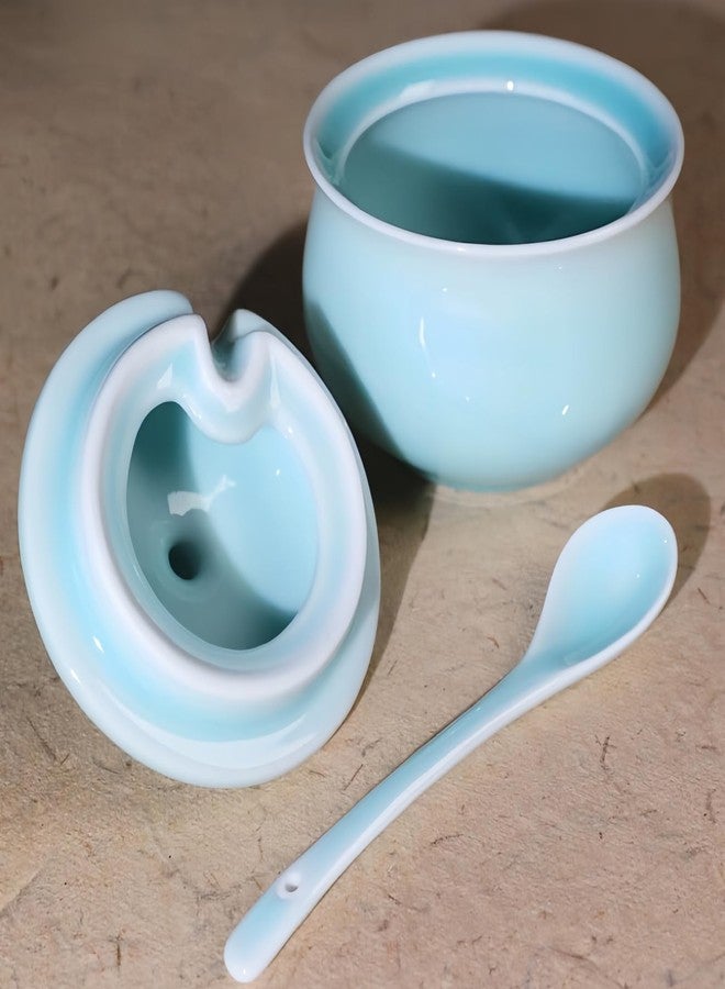 Tingyework Porcelain Salt Cellar with Lid and Spoon, 4.4 oz Salt Container Sugar Bowl for Spice & Seasonings, Elegant Kitchen Counter Decor, Chinese Celadon (Ivory Blue) - Image 5