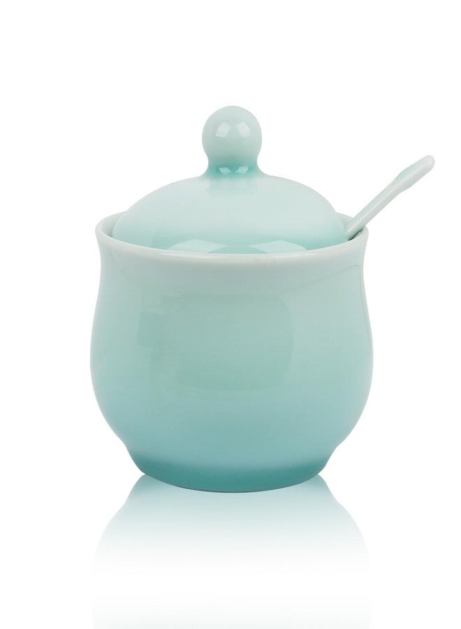 Tingyework Porcelain Salt Cellar with Lid and Spoon, 4.4 oz Salt Container Sugar Bowl for Spice & Seasonings, Elegant Kitchen Counter Decor, Chinese Celadon (Ivory Blue) - Image 1