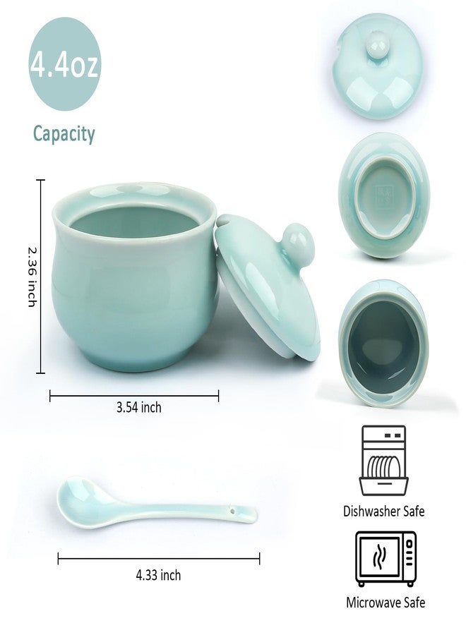 Tingyework Porcelain Salt Cellar with Lid and Spoon, 4.4 oz Salt Container Sugar Bowl for Spice & Seasonings, Elegant Kitchen Counter Decor, Chinese Celadon (Ivory Blue) - Image 2