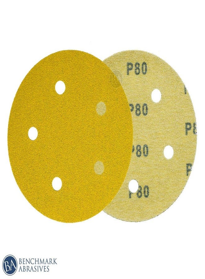 Benchmark Abrasives 5 Inch Sanding Discs Hook and Loop, Aluminum Oxide Stearated Gold 5 Holes Adhesive Sandpaper for Surface Blending, Automotive - Orbital Sander Sandpaper (50 Discs), 40 Grit - Image 3