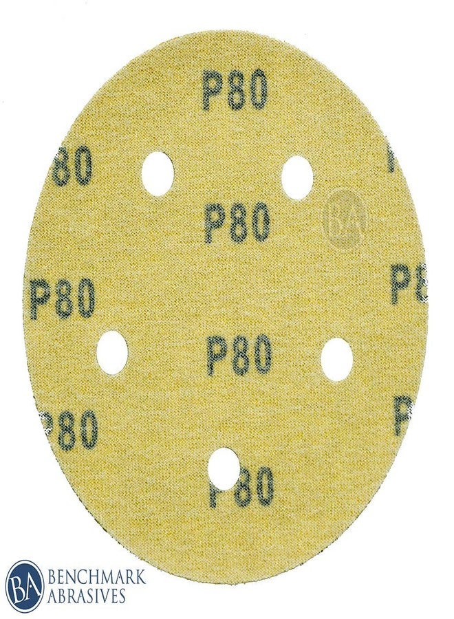Benchmark Abrasives 5 Inch Sanding Discs Hook and Loop, Aluminum Oxide Stearated Gold 5 Holes Adhesive Sandpaper for Surface Blending, Automotive - Orbital Sander Sandpaper (50 Discs), 40 Grit - Image 4