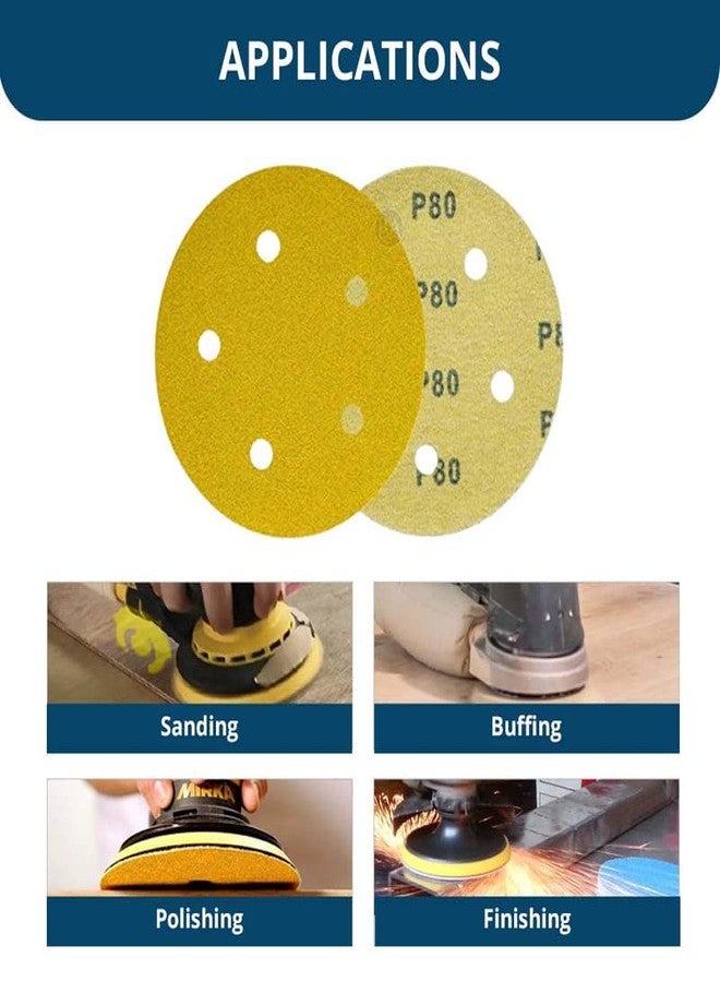 Benchmark Abrasives 5 Inch Sanding Discs Hook and Loop, Aluminum Oxide Stearated Gold 5 Holes Adhesive Sandpaper for Surface Blending, Automotive - Orbital Sander Sandpaper (50 Discs), 40 Grit - Image 5