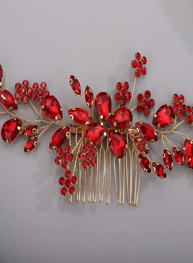 Chargances Handmade Crystal Gemstone Hair Comb with Red Rhinestone Headpiece - Bridal Hair Accessory for Weddings, Proms, Flower Girls - Image 3