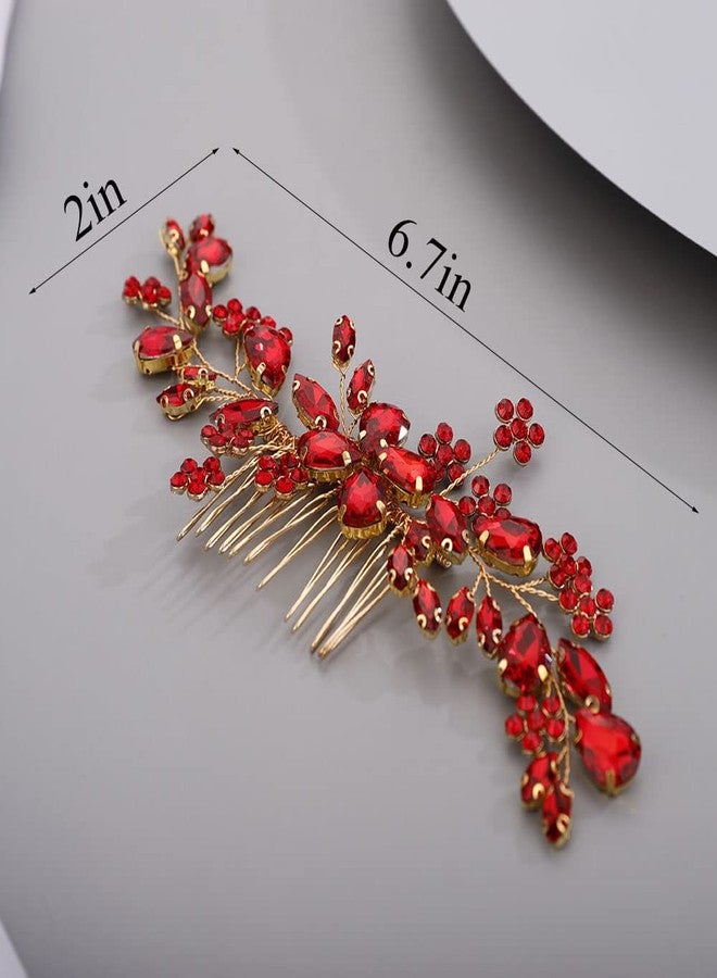 Chargances Handmade Crystal Gemstone Hair Comb with Red Rhinestone Headpiece - Bridal Hair Accessory for Weddings, Proms, Flower Girls - Image 2