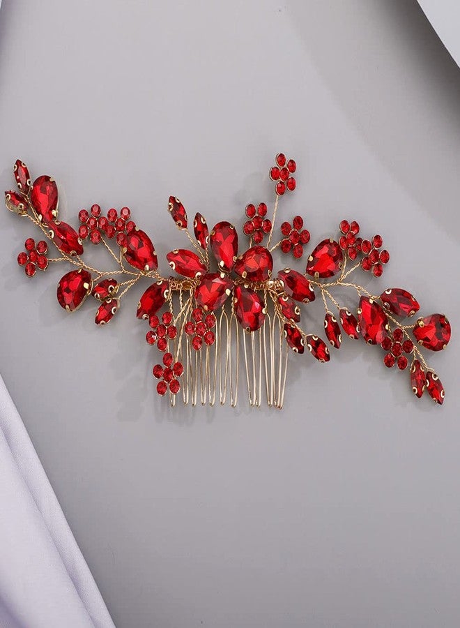 Chargances Handmade Crystal Gemstone Hair Comb with Red Rhinestone Headpiece - Bridal Hair Accessory for Weddings, Proms, Flower Girls - Image 1