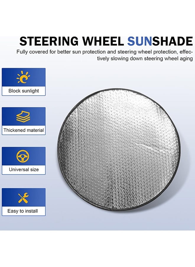 Steering Wheel Sun Shade Cover, Vehicle Steering Wheel Sunblock Cover, Universal Reflective Steering Wheel Shield, Steering Wheel Sun Heat Shield for SUV Truck Van (Silver) - Image 3