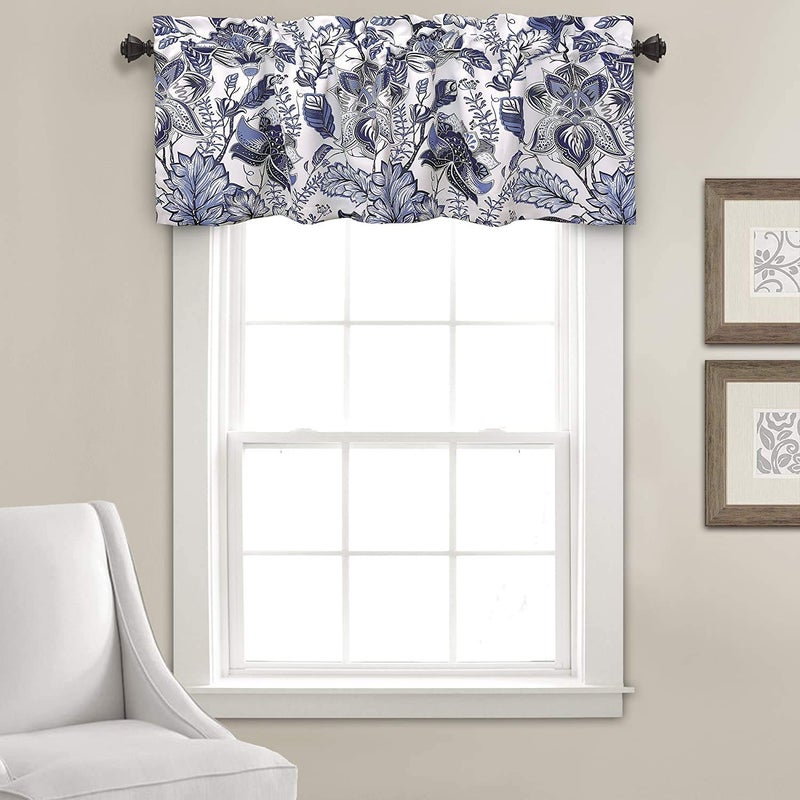 Lush Decor Cynthia Jacobean Floral Print Single Curtain 18 L Valance Blue