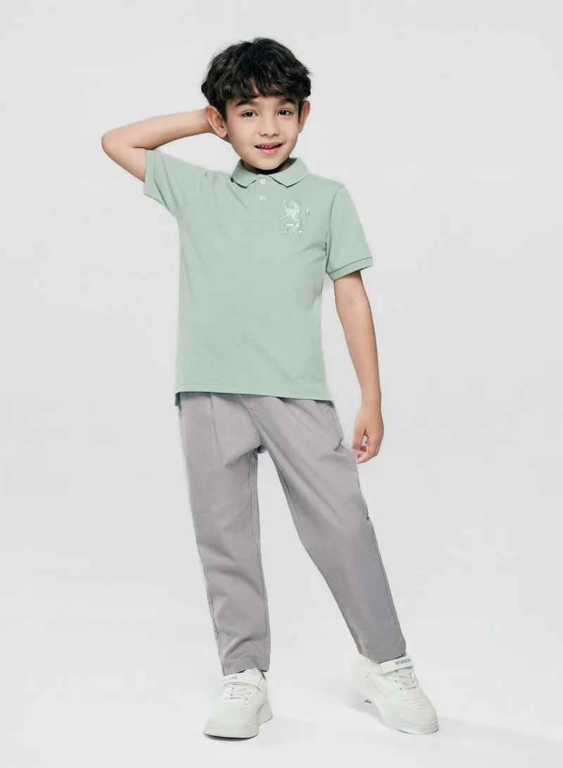 جيوردانو Kids’ Slim Fit Lion Embroidered Cotton Polo