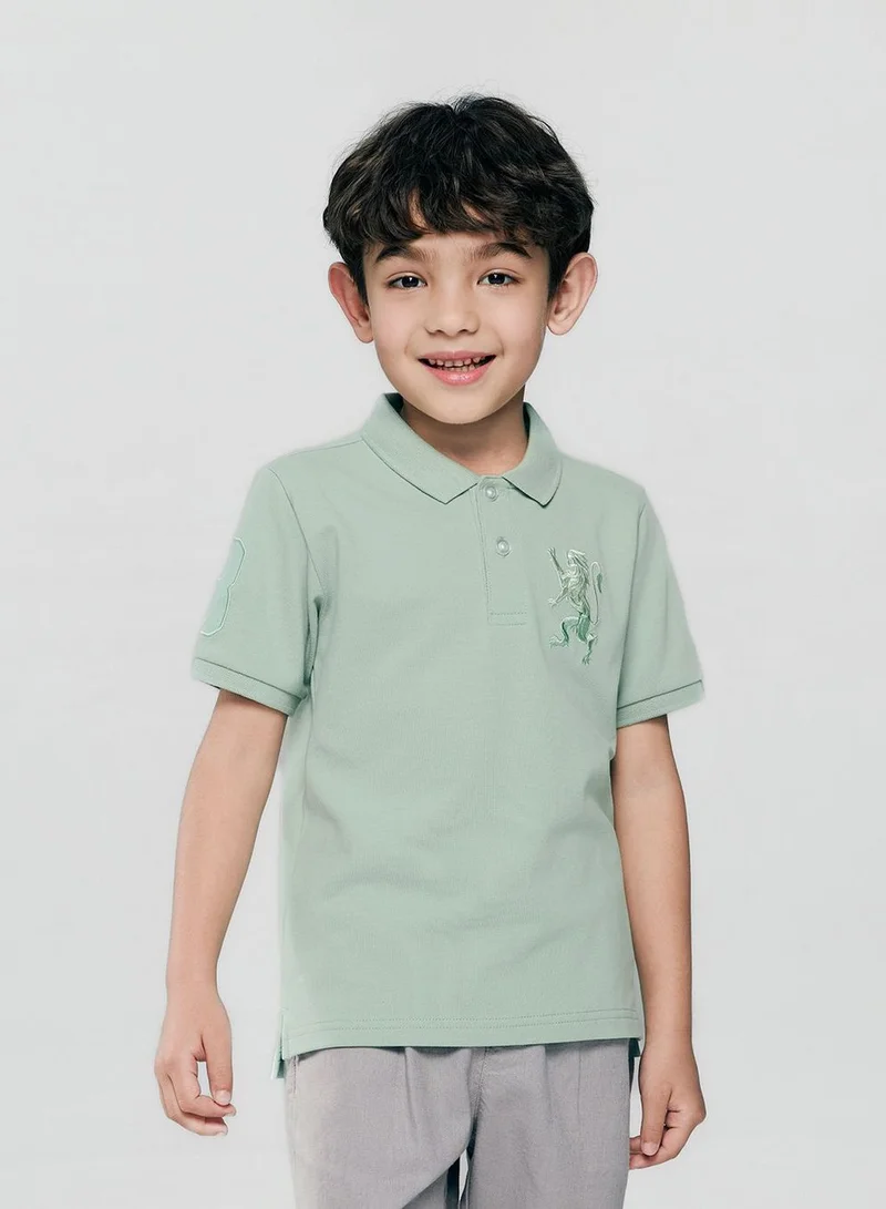 جيوردانو Kids’ Slim Fit Lion Embroidered Cotton Polo