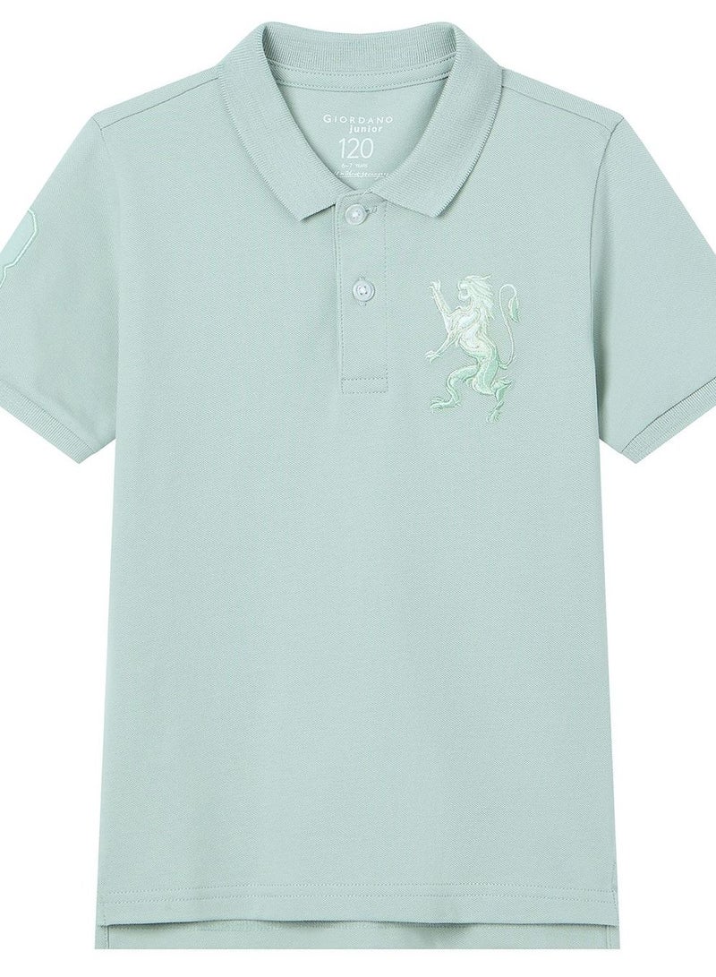 GIORDANO تي شيرت بولو قطن مزين بأسد للأطفال بقصة ضيقة - Image 3