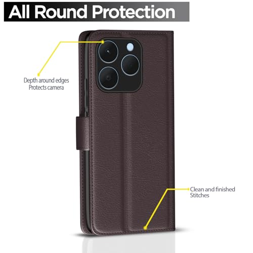 Pikkme Flip Cover for Realme 15T 5G Leather Finish | Inside TPU with Card Pockets | Wallet Stand and Shock Proof | Complete Protection Flip Case(Coffee) - Image 4