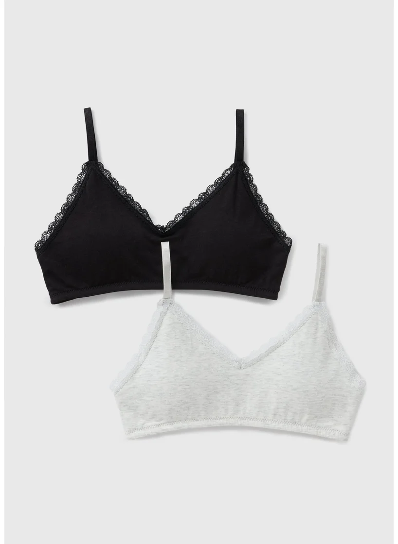 Matalan 2 Pack Girls Black & Grey Padded Crop Tops