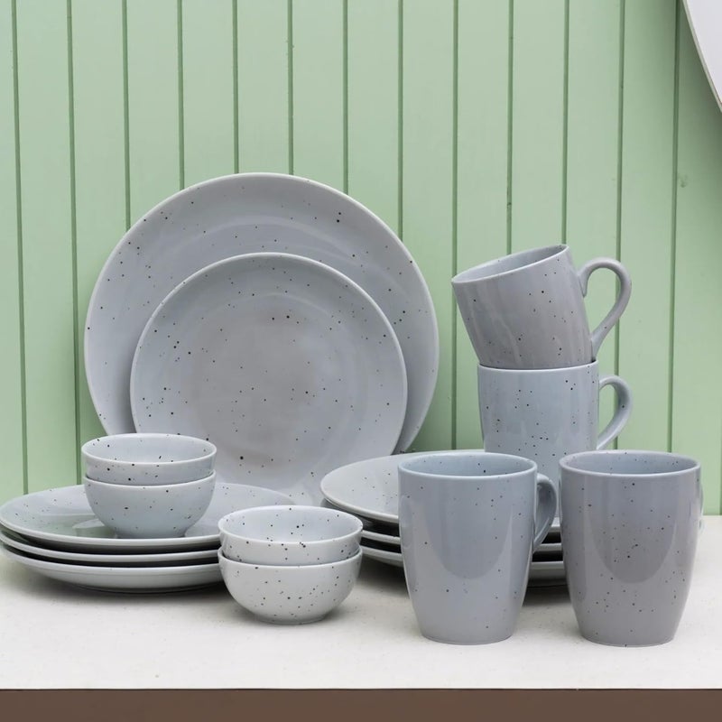 JCPL Fine Porcelain Grains Grey Dinner Set Set of 16 for Family of 4 Ceramic Crockery Set Dinner Plates Kitchen Set for Home Dining Set for Dinner Microwave Dishwasher Safe Plates - Image 1