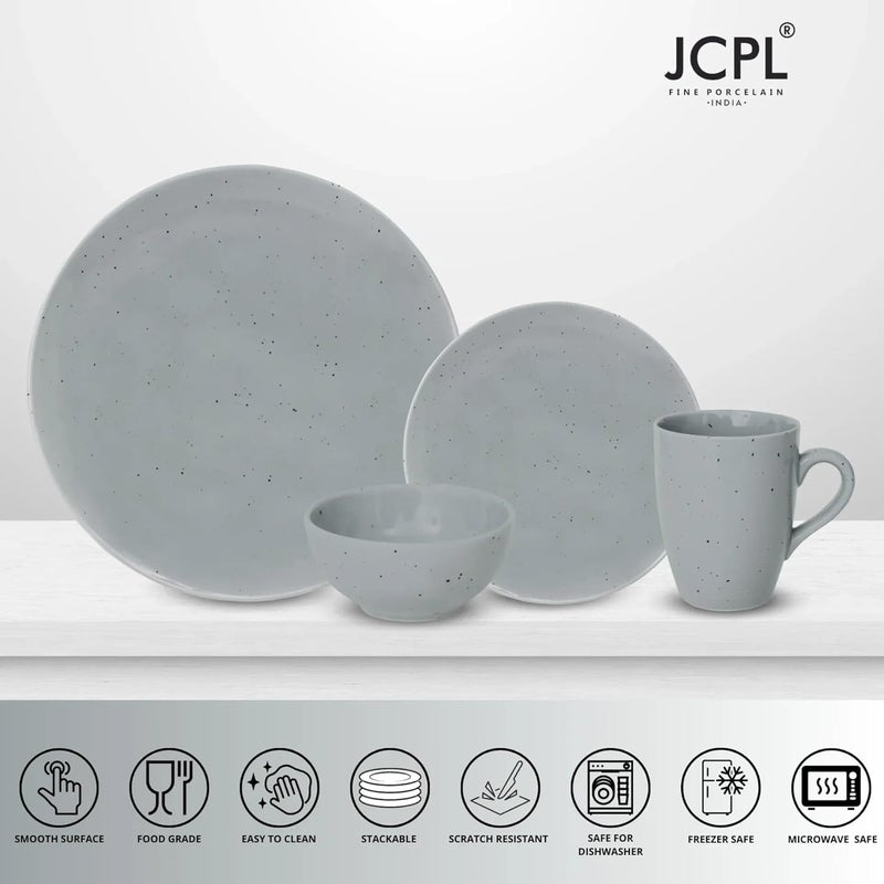 JCPL Fine Porcelain Grains Grey Dinner Set Set of 16 for Family of 4 Ceramic Crockery Set Dinner Plates Kitchen Set for Home Dining Set for Dinner Microwave Dishwasher Safe Plates - Image 3
