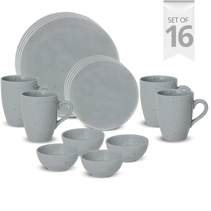 JCPL Fine Porcelain Grains Grey Dinner Set Set of 16 for Family of 4 Ceramic Crockery Set Dinner Plates Kitchen Set for Home Dining Set for Dinner Microwave Dishwasher Safe Plates - Image 2