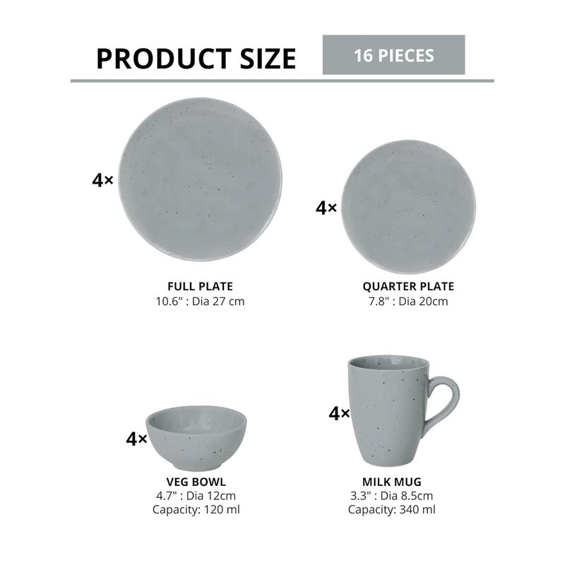 JCPL Fine Porcelain Grains Grey Dinner Set Set of 16 for Family of 4 Ceramic Crockery Set Dinner Plates Kitchen Set for Home Dining Set for Dinner Microwave Dishwasher Safe Plates - Image 4