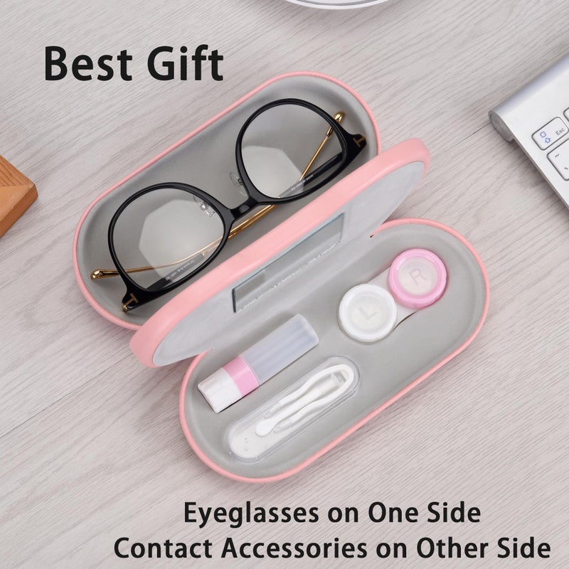 Muf 2 in 1 Contact Lens Case and Glasses Case, Double Sided Design with Mirror, Portable Travel Kit with Tweezer, Remover and Solution Bottle, Pink - Image 4
