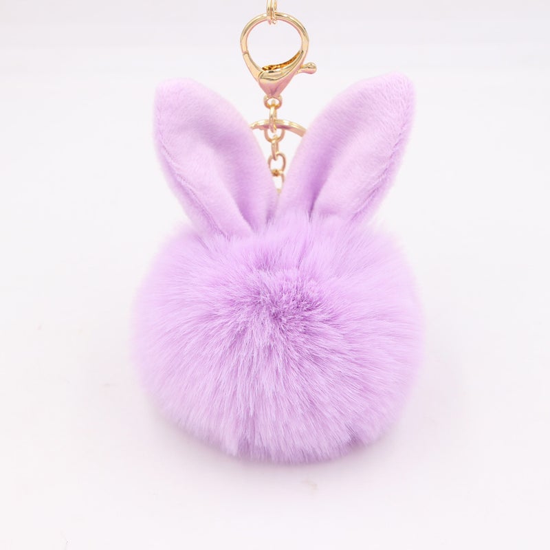 Generic Cute Rabbit Ear Pompom Keychain Brown - Image 4