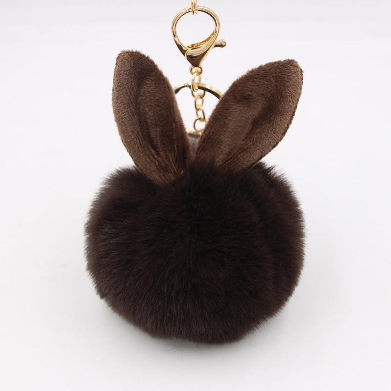 Generic Cute Rabbit Ear Pompom Keychain Brown - Image 1
