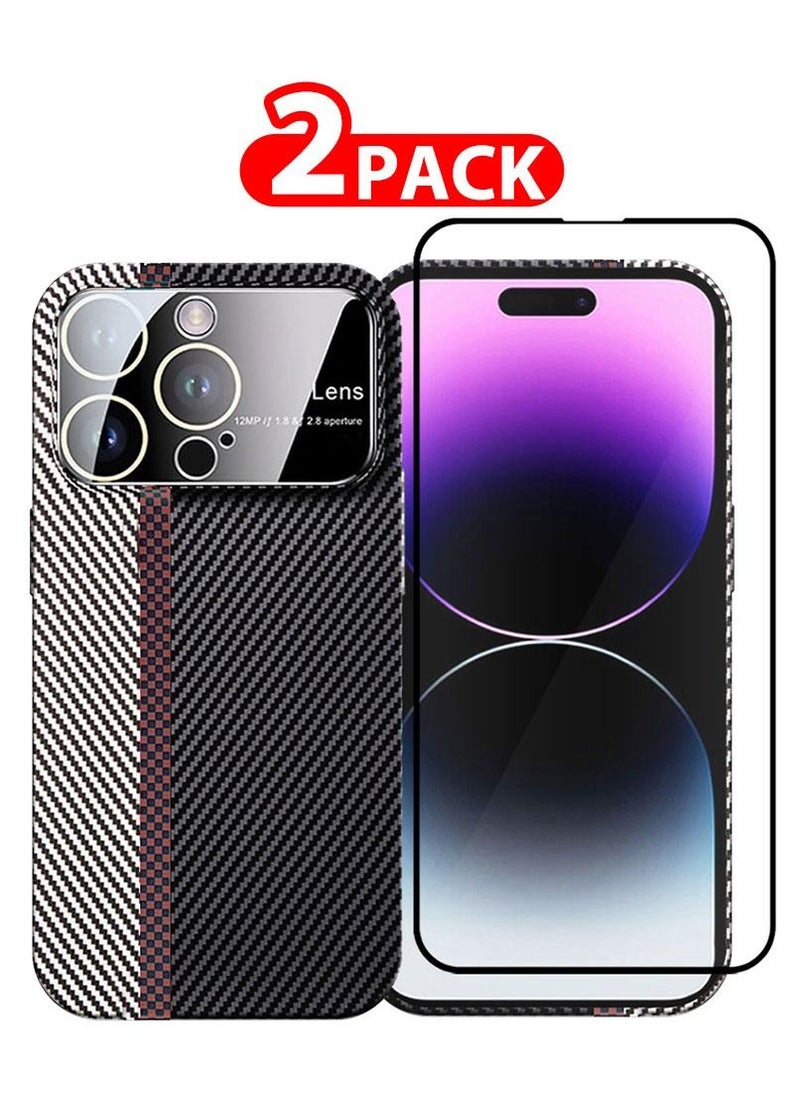 CATANES - 2 Packs Of iPhone 14 Pro Carbon Case Large Window Camera Protection and Screen Protector Unique Design Mixed Amazing Color Aramid Carbon Fiber Phone Case - Image 1