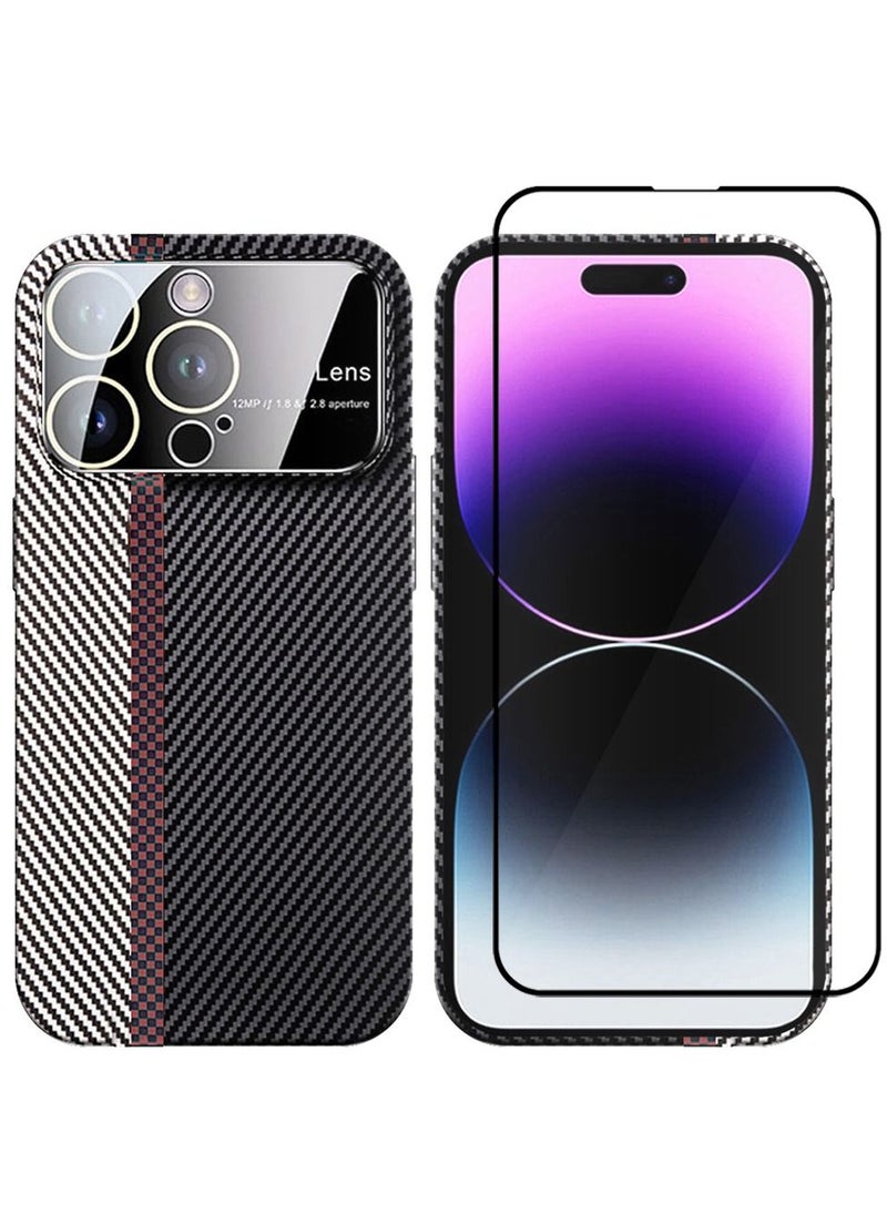CATANES - 2 Packs Of iPhone 14 Pro Carbon Case Large Window Camera Protection and Screen Protector Unique Design Mixed Amazing Color Aramid Carbon Fiber Phone Case - Image 1