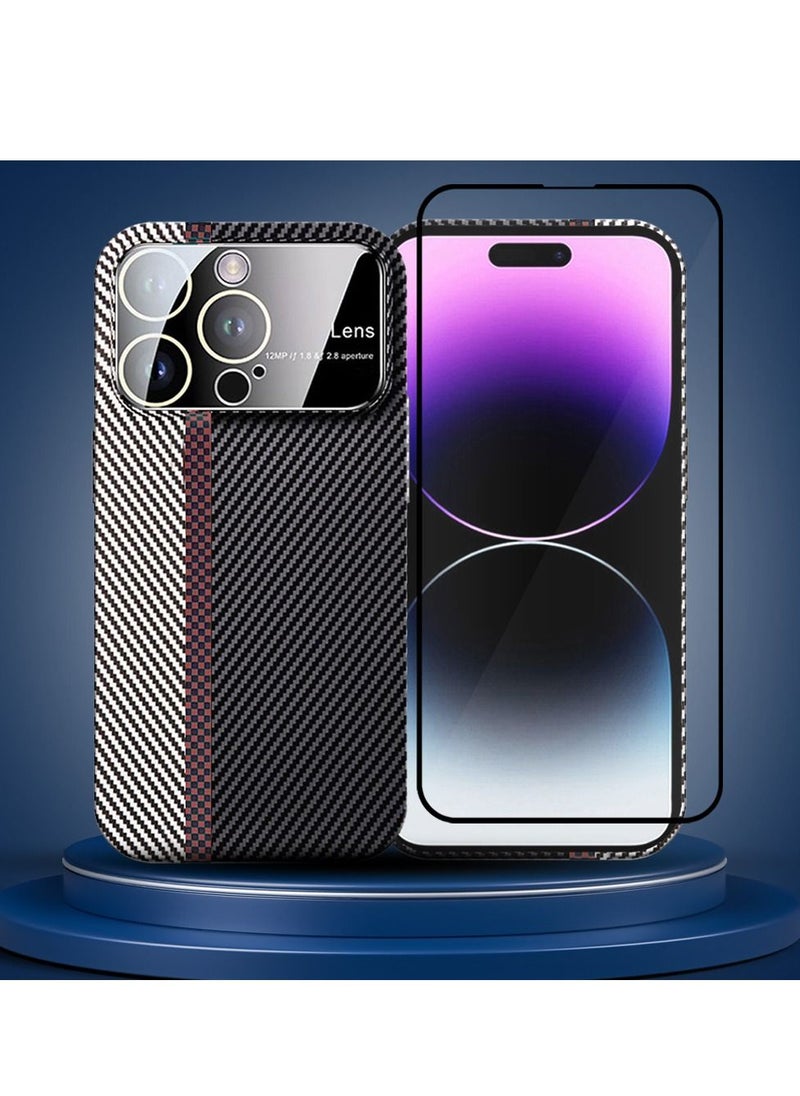 CATANES - 2 Packs Of iPhone 14 Pro Carbon Case Large Window Camera Protection and Screen Protector Unique Design Mixed Amazing Color Aramid Carbon Fiber Phone Case - Image 1