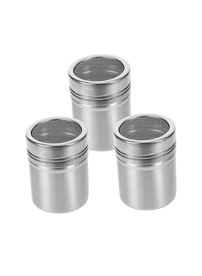 3pcs Stainless Steel Seasoning Shaker Powder Dispenser for Sugar Cocoa and Flour for Baking and Cooking - Image 1