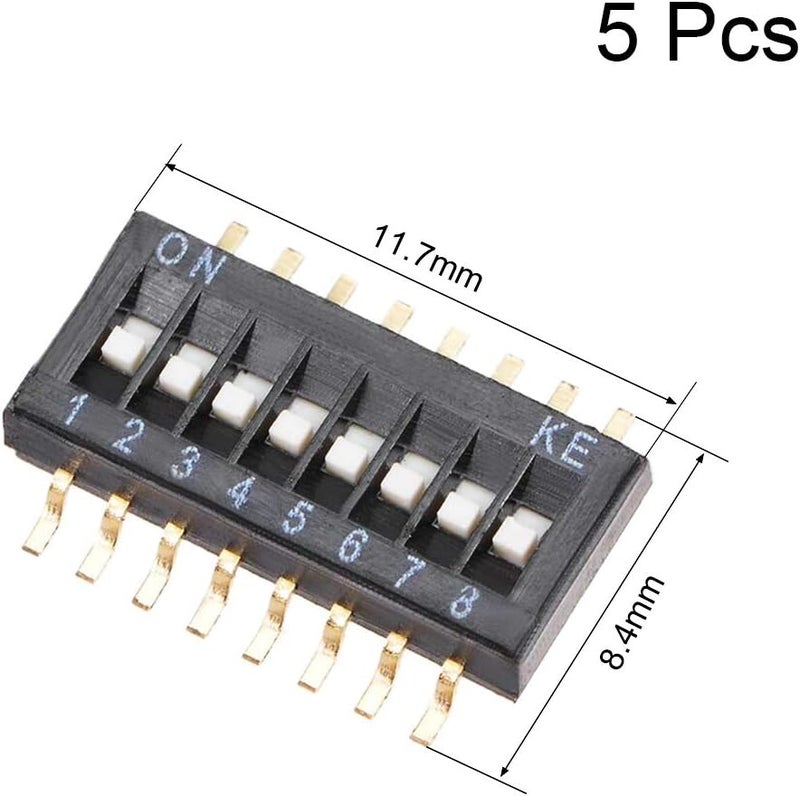 uxcell 5 Pcs Black Surface Mounted Devices DIP Switch 1-8 Positions 1.27mm Pitch for Circuit Breadboards PCB - Image 3