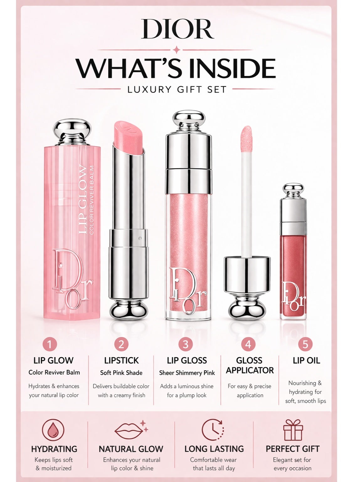 Dior Rouge DIOR ADDICT 3-Piece Lip Glow Gift Set 001 Pink – Lip