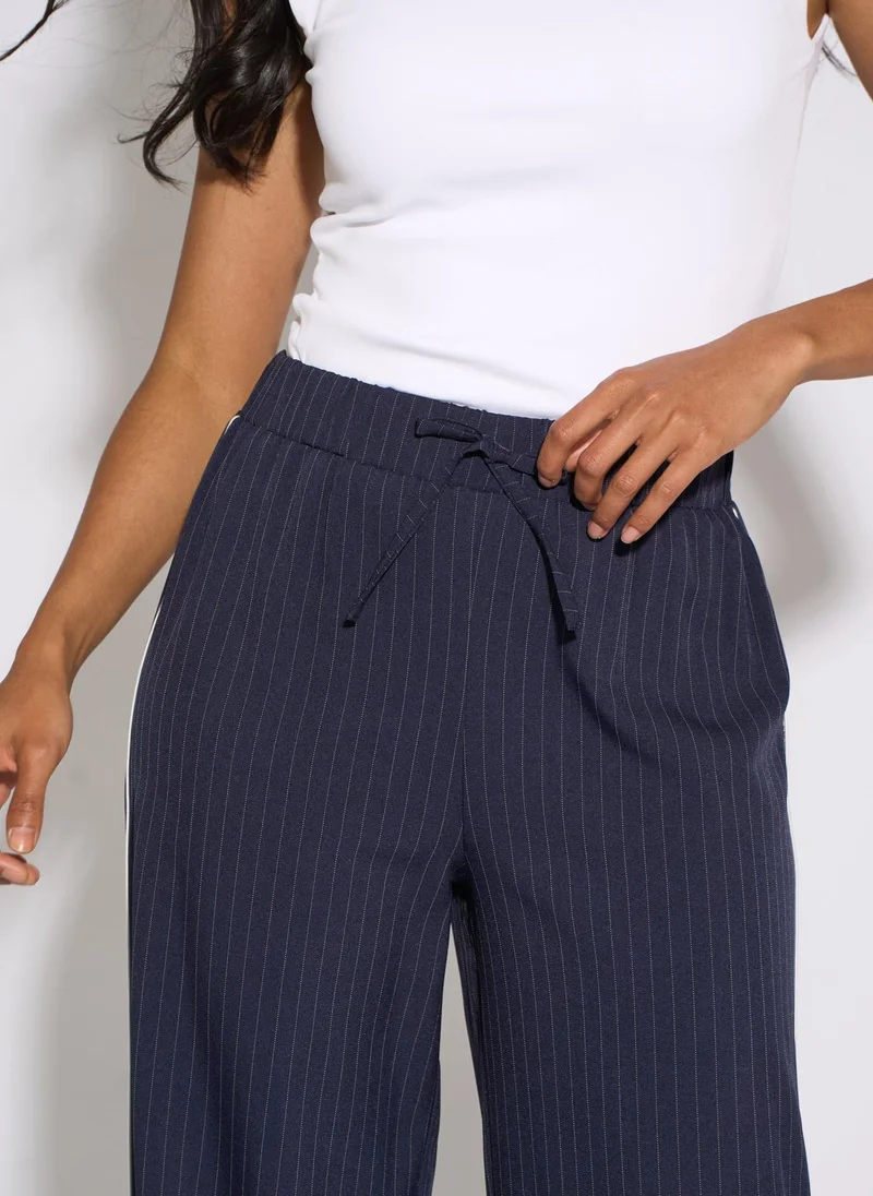 Gini London  Navy Drawstring Pinstripe Wide Leg Jogger for Women | Best Price UAE
