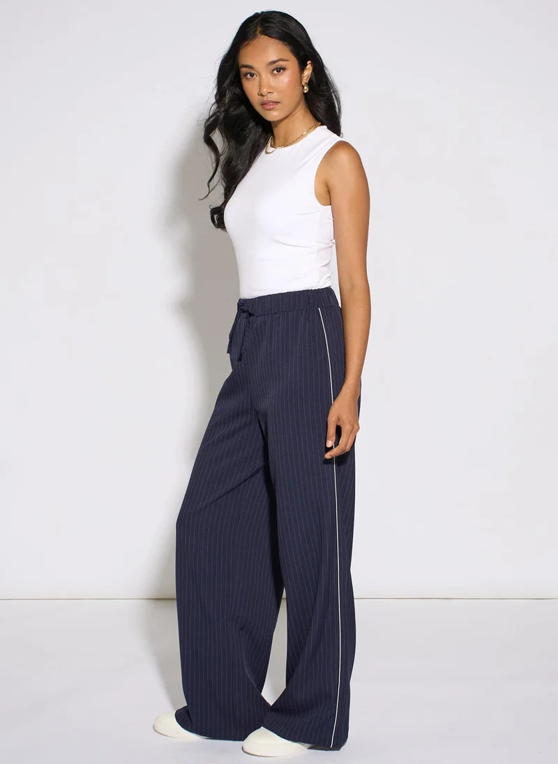 Gini London  Navy Drawstring Pinstripe Wide Leg Jogger for Women | Best Price UAE