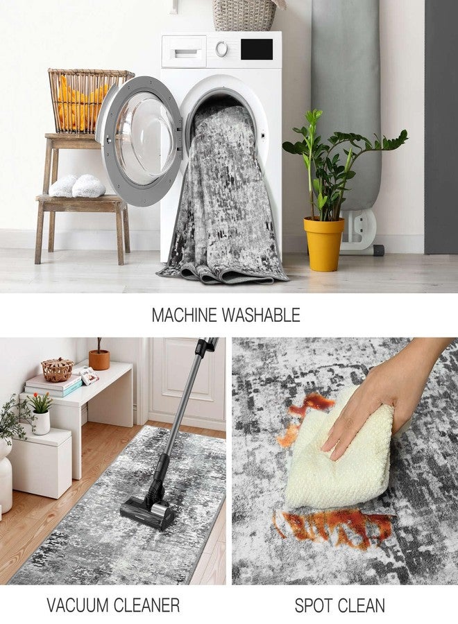 Flagover Modern Abstract Runner Rug, 2x6 Black/Grey Washable Soft Runner Rugs, Non-Slip Non-Shedding Rug, Stain Resistant Runners for Hallway, Kitchen, Entryway, Laundry Room, Bedroom and Bathroom - Image 5