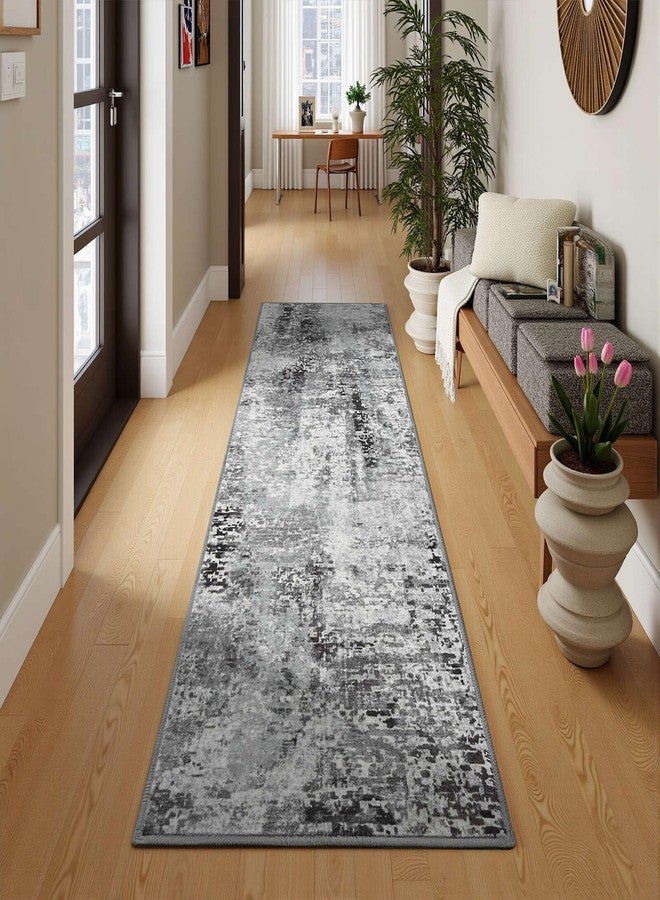 Flagover Modern Abstract Runner Rug, 2x6 Black/Grey Washable Soft Runner Rugs, Non-Slip Non-Shedding Rug, Stain Resistant Runners for Hallway, Kitchen, Entryway, Laundry Room, Bedroom and Bathroom - Image 2
