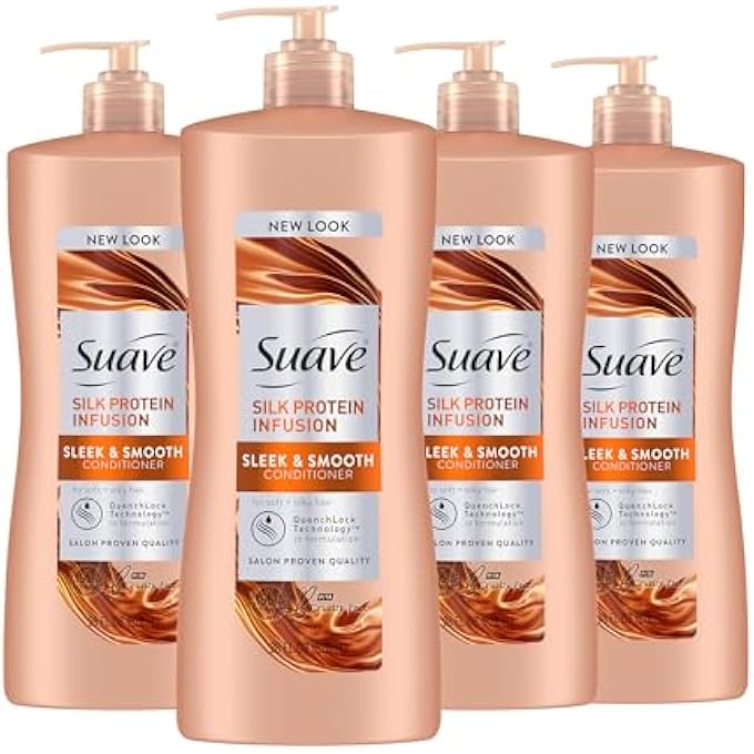 Suave SILK PROTEIN INFUSION CONDITIONER, SLEEK AND SMOOTH, FOR SOFT HAIR AND FRIZZ CONTROL, 28 OZ PACK OF 4 - Image 1