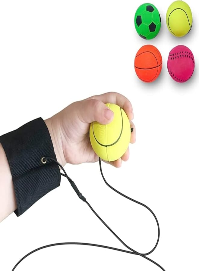 SYOSI 1.85 Inch Wrist Return Ball Sports Wrist Band Balls On A String Rubber Rebound Balls (Basketball, Baseball, Soccer) Wristband Toy for Children Kids Gift Party Favor, Exercise or Play