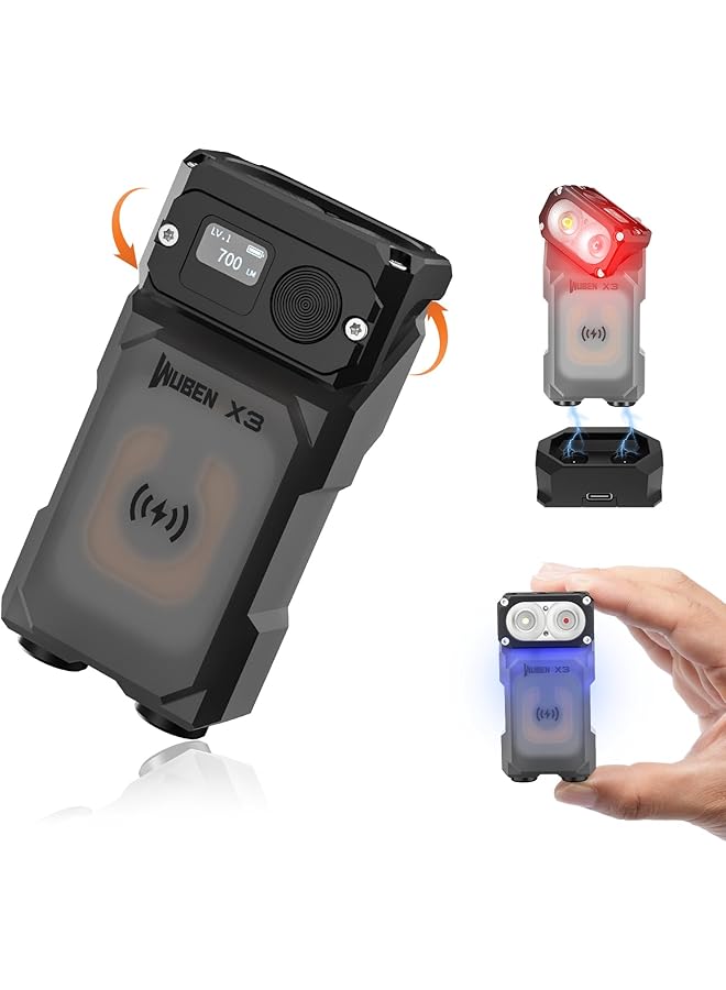 WUBEN X3 Mini Rechargeable Flashlight with Charging Base 180 Degree EDC Keychain Flashlight Twist Ip65 Waterproof Magnet Pocket Flashlight 10 Mode Type-C Lanyard for Camping, Outdoor,Inspection, Gift - Image 1