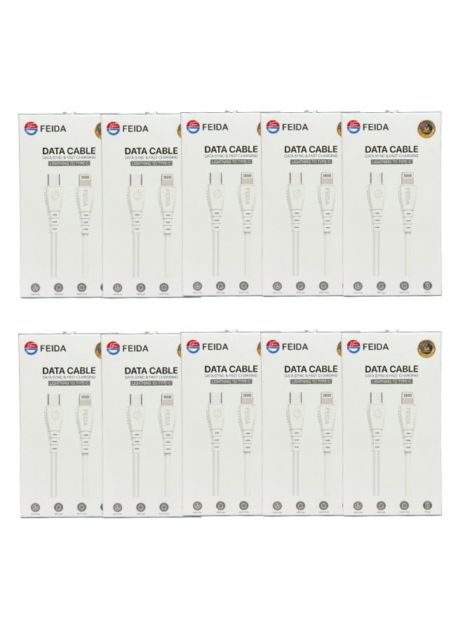 10 Lightning to Type-C Cables (White) - 1 Meter Mobile Charging