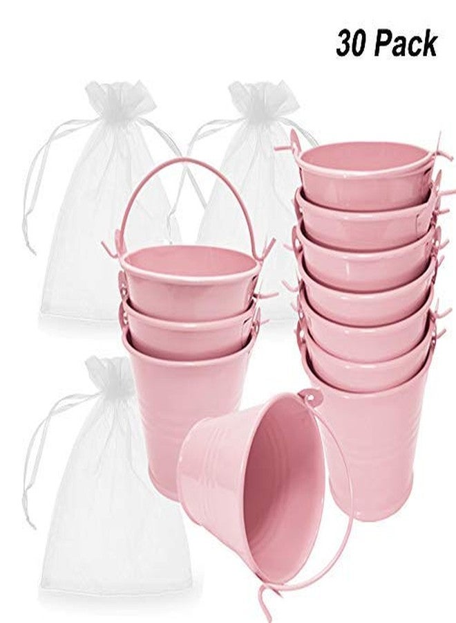Amajoy 30 Pack Mini Metal Bucket Tin with Sheer Bag Candy Box Buckets Souvenirs Gift Pails for Bridal Wedding Party Baby Showers,Pink - Image 2
