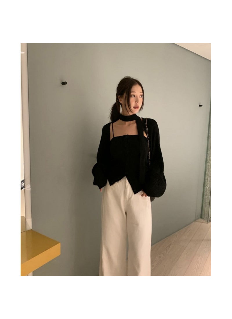 Generic Chic Korean Style Sweatersuit Womens Pullover Sweater Set Fashionable Sweater With Scarf Womens Fashion Clothing From China Light brown  - Image 1