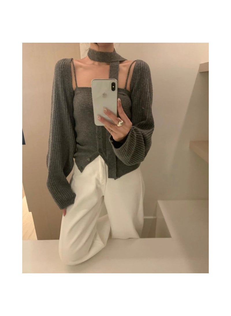 Generic Chic Korean Style Sweatersuit Womens Pullover Sweater Set Fashionable Sweater With Scarf Womens Fashion Clothing From China Light brown  - Image 2