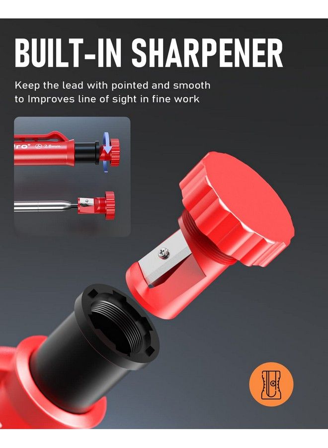 Nicpro قلم رصاص نجار مع مبراة، مجموعة أقلام نجار ميكانيكية مع 13 قلم تحديد عميق قابل لإعادة التعبئة، أقلام رصاص بناء، قلم رصاص نجارة شديد التحمل للمهندس المعماري (أسود وأحمر وأصفر) مع حقيبة - Image 4