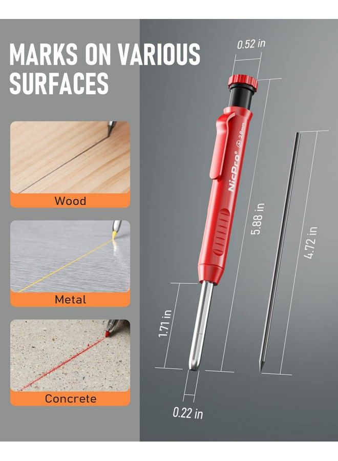 Nicpro قلم رصاص نجار مع مبراة، مجموعة أقلام نجار ميكانيكية مع 13 قلم تحديد عميق قابل لإعادة التعبئة، أقلام رصاص بناء، قلم رصاص نجارة شديد التحمل للمهندس المعماري (أسود وأحمر وأصفر) مع حقيبة - Image 5