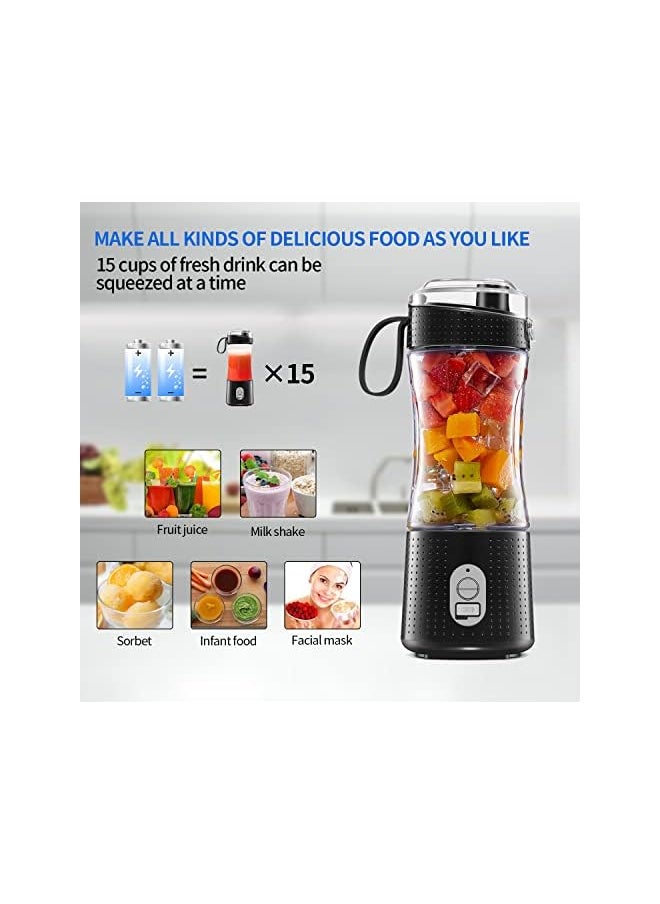 Portable Personal Blender for Smoothie and Shakes，Powerful 3D Blades 4000mAh USB Rechargeable Juicer Cup（Black）