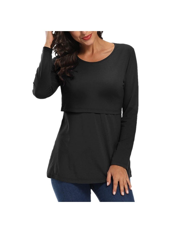 سكت شيكترو بلوزة رضاعة خريفية، تيشيرت قطني خالص بأكمام طويلة، ملابس رضاعة للحوامل، تيشيرت بأكمام طويلة للنزهات الخريفية/الشتوية للأمهات بعد الولادة. - Image 2