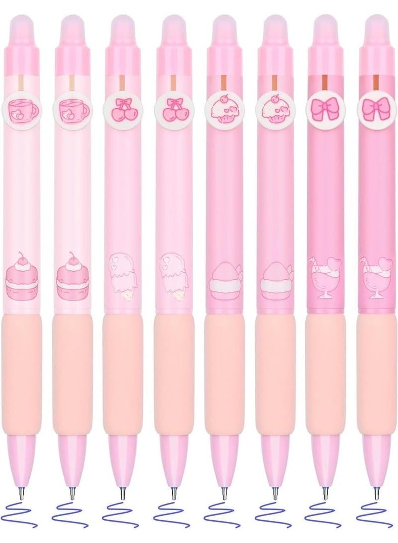 8 Pcs Erasable Gel Pens, Blue Ink Pens, Cute Retractable Pen with Eraser, 0.5mm Fine Point, Quick Dry Gel Ink Pen, Easy to Use, 4 Different Pattern, for Crossword Puzzles and Making Plans - Image 1